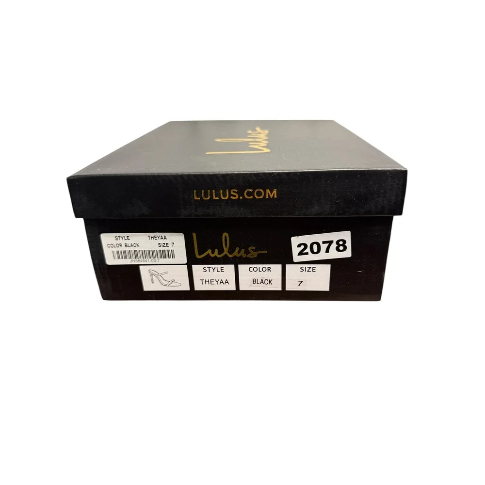 NIB Lulus Theyaa Black‎ Faux Suede Square Toe High Heel Sandals Size 7 - Picture 7 of 7